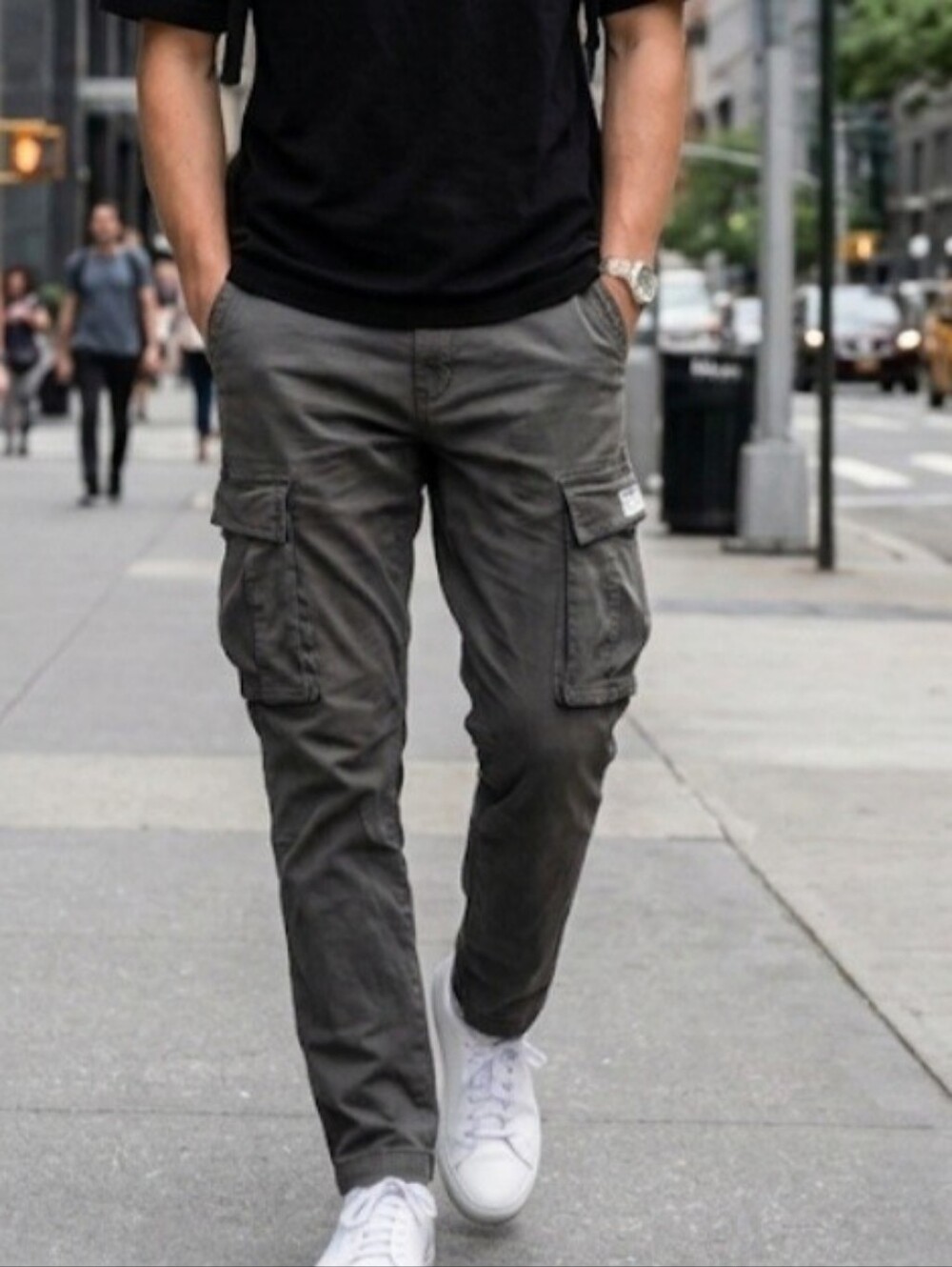 Zara Mens Olive Green Cotton Blend Slim Fit Cargo Pants Size 32